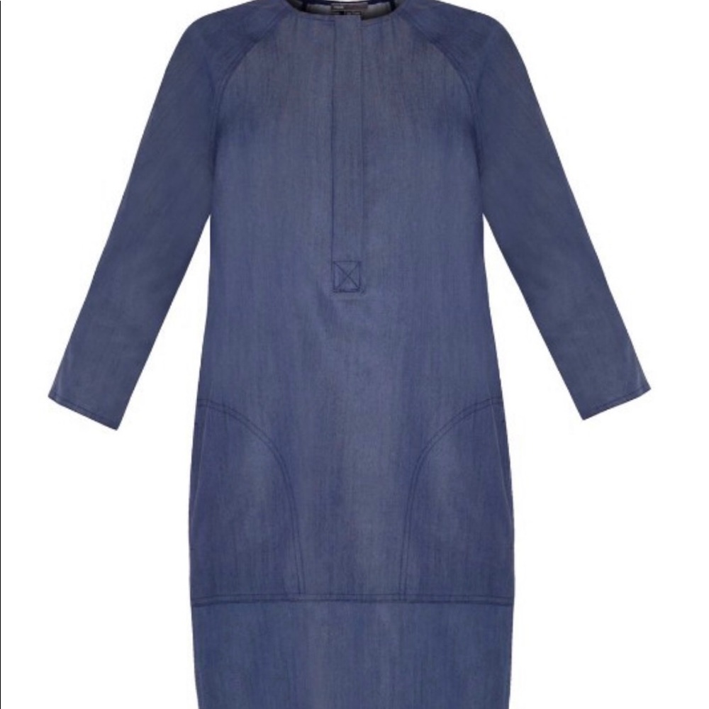 Vince Womens Long Sleeve Knee Length Dress Denim